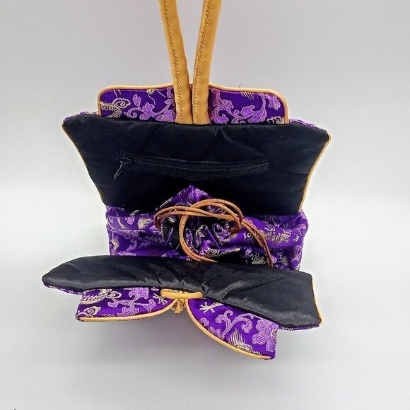 Chinese Purple Gold Silk Brocade Bag - Picture 4 of 6